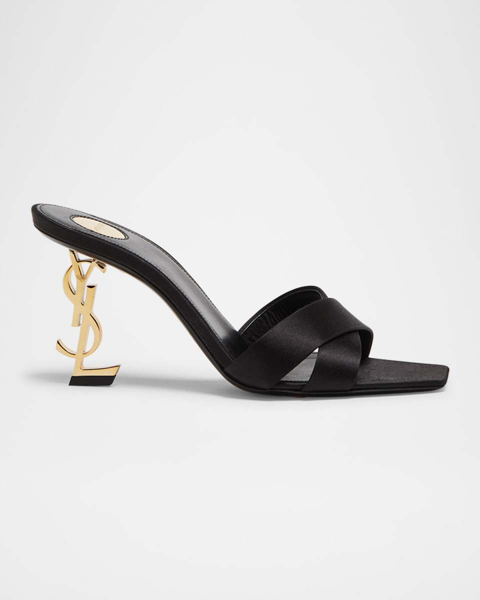 Opyum YSL Logo-Heel Satin Slide Sandals